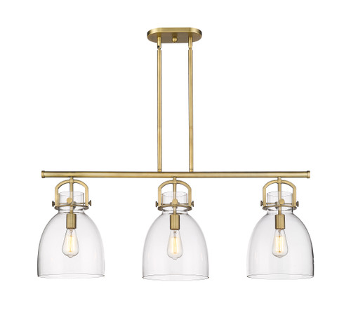 INNOVATIONS 410-3I-BB-G412-10CL Newton Bell 3 41.5 inch Island Lighting Brushed Brass