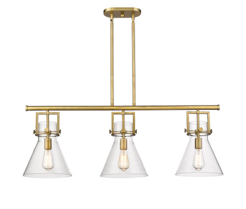 INNOVATIONS 411-3I-BB-G411-10CL Newton Cone 3 41.5 inch Island Lighting Brushed Brass