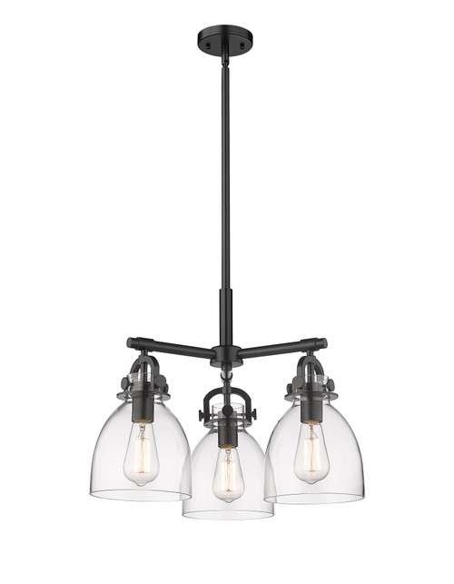 INNOVATIONS 410-3CR-BK-G412-7CL Newton Bell 3 20.625 inch Pendant Matte Black