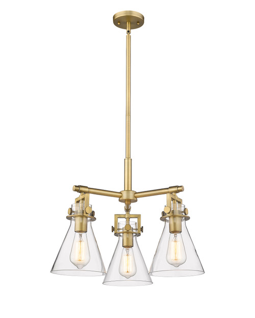 INNOVATIONS 411-3CR-BB-G411-7CL Newton Cone 3 20.625 inch Pendant Brushed Brass