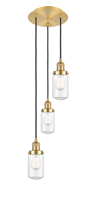INNOVATIONS 113F-3P-SG-G312 Dover 3 Light Multi-Pendant part of the Franklin Restoration Collection Satin Gold
