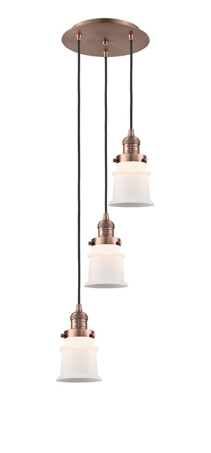 INNOVATIONS 113F-3P-AC-G181S Canton 3 Light Multi-Pendant part of the Franklin Restoration Collection Antique Copper