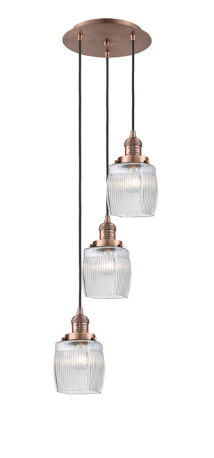 INNOVATIONS 113F-3P-AC-G302 Colton 3 Light Multi-Pendant part of the Franklin Restoration Collection Antique Copper