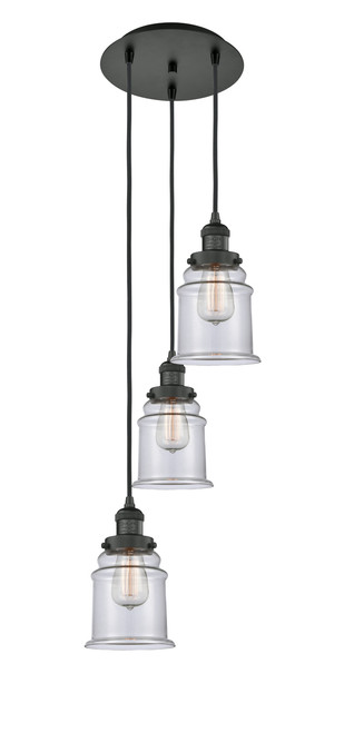 INNOVATIONS 113F-3P-BK-G182 Canton 3 Light Multi-Pendant part of the Franklin Restoration Collection Matte Black