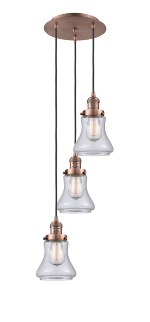 INNOVATIONS 113F-3P-AC-G192 Bellmont 3 Light Multi-Pendant part of the Franklin Restoration Collection Antique Copper