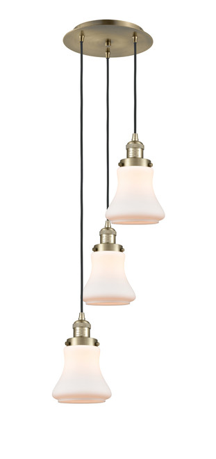 INNOVATIONS 113F-3P-AB-G191 Bellmont 3 Light Multi-Pendant part of the Franklin Restoration Collection Antique Brass