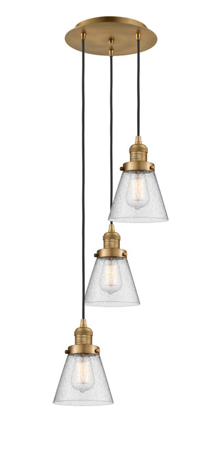 INNOVATIONS 113F-3P-BB-G64 Cone 3 Light Multi-Pendant part of the Franklin Restoration Collection Brushed Brass