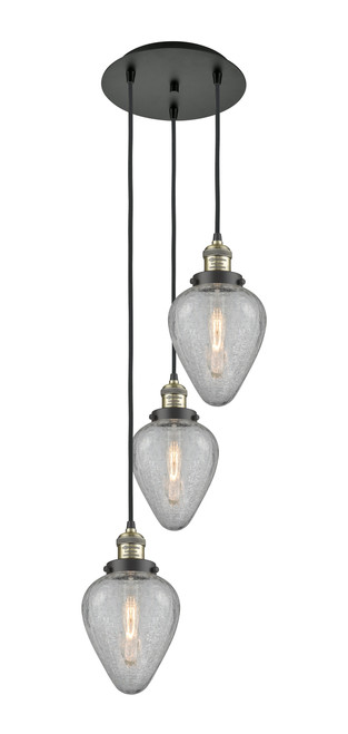 INNOVATIONS 113F-3P-BAB-G165 Geneseo 3 Light Multi-Pendant part of the Franklin Restoration Collection Black Antique Brass