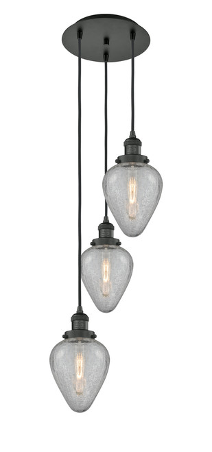 INNOVATIONS 113F-3P-BK-G165 Geneseo 3 Light Multi-Pendant part of the Franklin Restoration Collection Matte Black