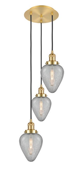 INNOVATIONS 113F-3P-SG-G165 Geneseo 3 Light Multi-Pendant part of the Franklin Restoration Collection Satin Gold