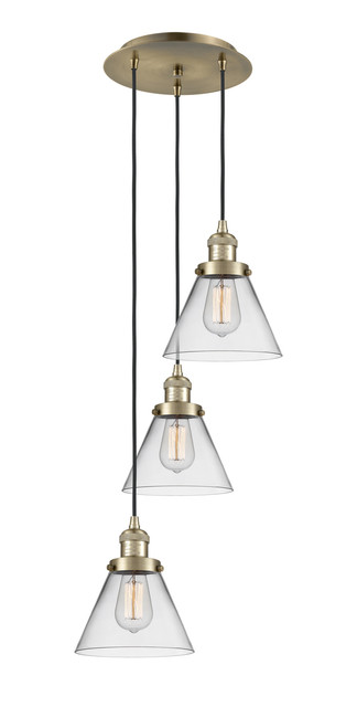 INNOVATIONS 113F-3P-AB-G42 Cone 3 Light Multi-Pendant part of the Franklin Restoration Collection Antique Brass