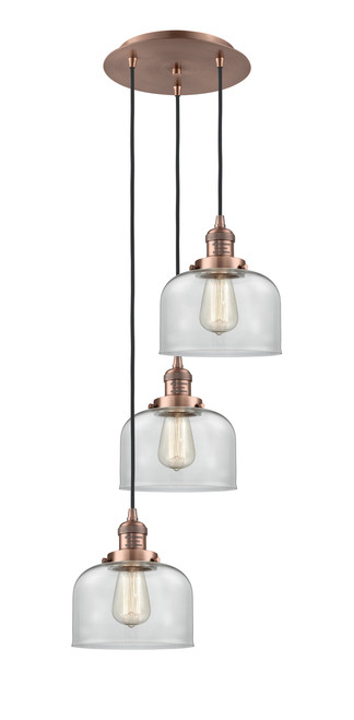 INNOVATIONS 113F-3P-AC-G72 Cone 3 Light Multi-Pendant part of the Franklin Restoration Collection Antique Copper