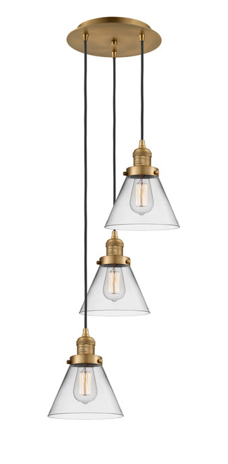 INNOVATIONS 113F-3P-BB-G42 Cone 3 Light Multi-Pendant part of the Franklin Restoration Collection Brushed Brass