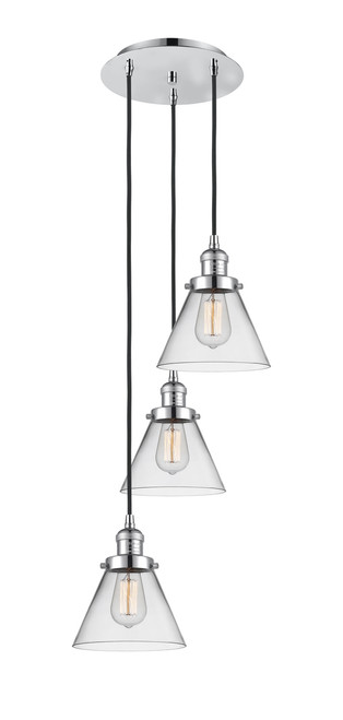 INNOVATIONS 113F-3P-PC-G42 Cone 3 Light Multi-Pendant part of the Franklin Restoration Collection Polished Chrome