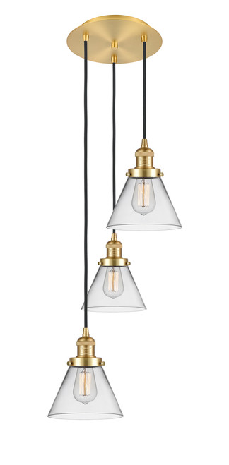 INNOVATIONS 113F-3P-SG-G42 Cone 3 Light Multi-Pendant part of the Franklin Restoration Collection Satin Gold