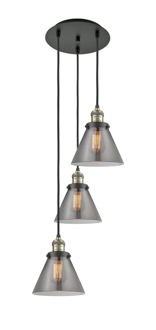 INNOVATIONS 113F-3P-BAB-G43 Cone 3 Light Multi-Pendant part of the Franklin Restoration Collection Black Antique Brass