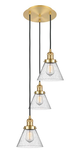 INNOVATIONS 113F-3P-SG-G44 Cone 3 Light Multi-Pendant part of the Franklin Restoration Collection Satin Gold