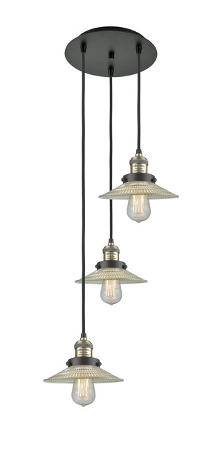 INNOVATIONS 113F-3P-BAB-G2 Halophane 3 Light Multi-Pendant part of the Franklin Restoration Collection Black Antique Brass
