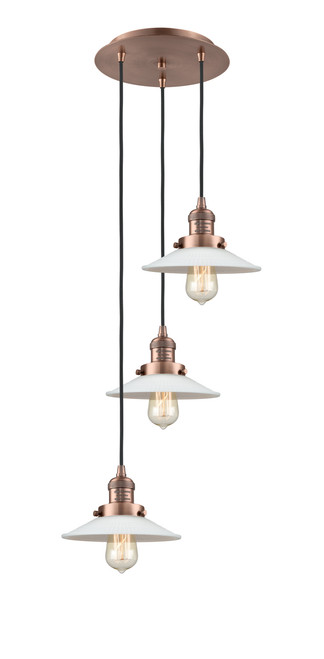 INNOVATIONS 113F-3P-AC-G1 Halophane 3 Light Multi-Pendant part of the Franklin Restoration Collection Antique Copper
