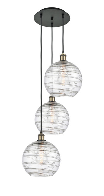 INNOVATIONS 113B-3P-BAB-G1213-10 Athens Deco Swirl 3 Light 18 inch Multi-Pendant Black Antique Brass