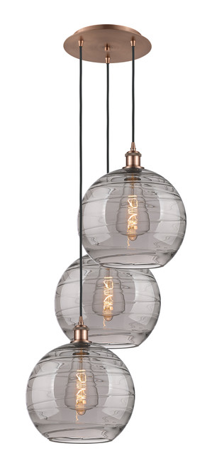 INNOVATIONS 113B-3P-AC-G1213-12SM Athens Deco Swirl 3 Light 18 inch Multi-Pendant Antique Copper