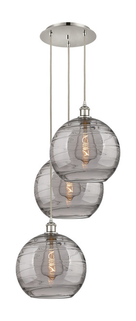 INNOVATIONS 113B-3P-PN-G1213-12SM Athens Deco Swirl 3 Light 18 inch Multi-Pendant Polished Nickel