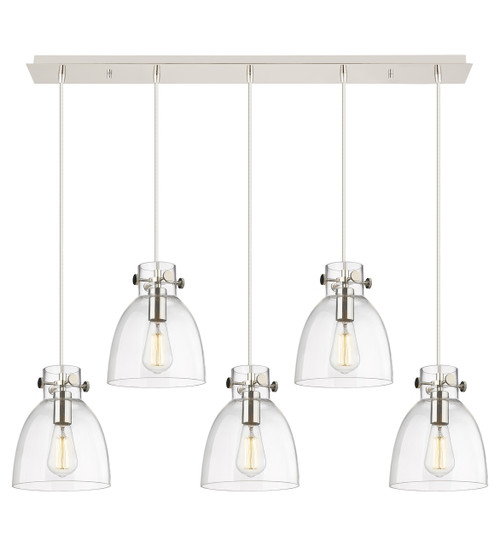 INNOVATIONS 125-410-1PS-PN-G412-8CL Newton Bell 5 Light 40 inch Linear Pendant Polished Nickel