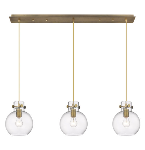 INNOVATIONS 123-410-1PS-BB-G410-8CL Newton Sphere 3 Light 40 inch Linear Pendant Brushed Brass
