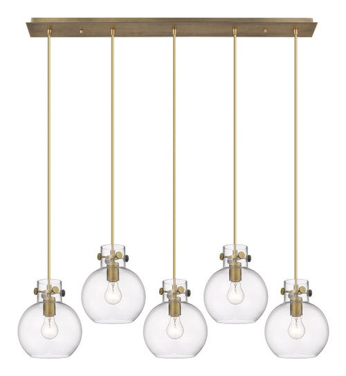 INNOVATIONS 125-410-1PS-BB-G410-8CL Newton Sphere 5 Light 40 inch Linear Pendant Brushed Brass INNOVATIONS 125-410-1PS-BB-G410-8CL Newton Sphere 5 Light 40 inch Linear Pendant Brushed Brass