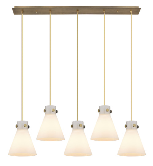 INNOVATIONS 125-410-1PS-BB-G411-8WH Newton Cone 7 Light 40 inch Linear Pendant Brushed Brass