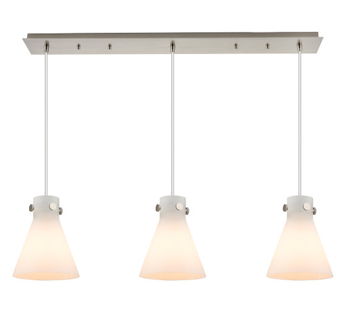 INNOVATIONS 123-410-1PS-SN-G411-8WH Newton Cone 9 Light 40 inch Linear Pendant Brushed Satin Nickel