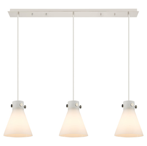 INNOVATIONS 123-410-1PS-PN-G411-8WH Newton Cone 9 Light 40 inch Linear Pendant Polished Nickel