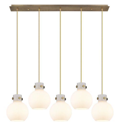 INNOVATIONS 125-410-1PS-BB-G410-8WH Newton Sphere 5 Light 40 inch Linear Pendant Brushed Brass INNOVATIONS 125-410-1PS-BB-G410-8WH Newton Sphere 5 Light 40 inch Linear Pendant Brushed Brass