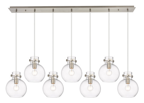 INNOVATIONS 127-410-1PS-SN-G410-8CL Newton Sphere 7 Light 52 inch Linear Pendant Brushed Satin Nickel