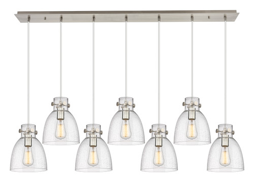 INNOVATIONS 127-410-1PS-SN-G412-8SDY Newton Bell 5 Light 52 inch Linear Pendant Brushed Satin Nickel