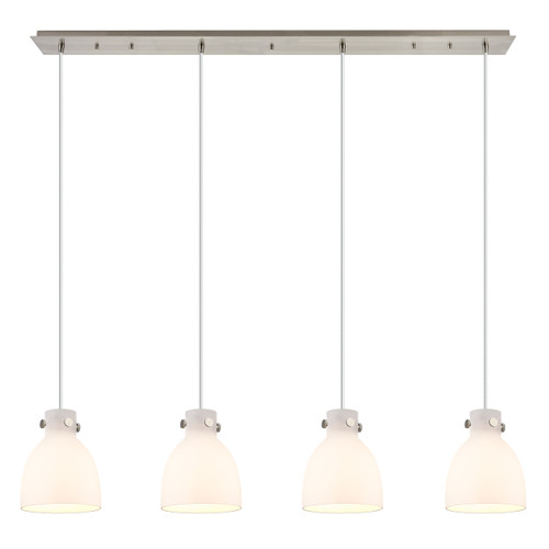 INNOVATIONS 124-410-1PS-SN-G412-8WH Newton Bell 5 Light 52 inch Linear Pendant Brushed Satin Nickel INNOVATIONS 124-410-1PS-SN-G412-8WH Newton Bell 5 Light 52 inch Linear Pendant Brushed Satin Nickel