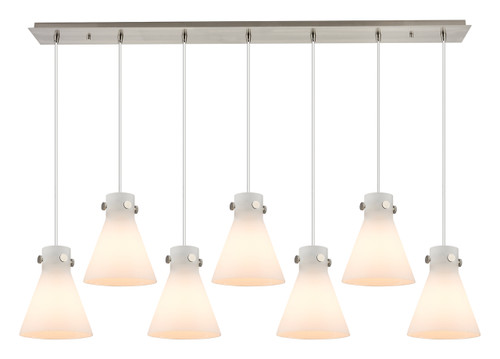 INNOVATIONS 127-410-1PS-SN-G411-8WH Newton Cone 9 Light 52 inch Linear Pendant Brushed Satin Nickel