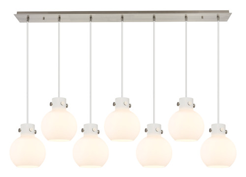 INNOVATIONS 127-410-1PS-SN-G410-8WH Newton Sphere 7 Light 52 inch Linear Pendant Brushed Satin Nickel