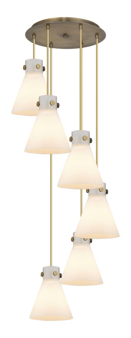 INNOVATIONS 116-410-1PS-BB-G411-8WH Newton Cone 5 Light 19 inch Multi Pendant Brushed Brass