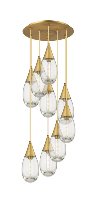 INNOVATIONS 119-450-1P-BB-G450-6CL Malone 9 Light 20 inch Multi Pendant Brushed Brass