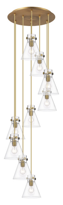 INNOVATIONS 119-410-1PS-BB-G411-8CL Newton Cone 9 Light 22 inch Multi Pendant Brushed Brass