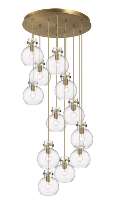 INNOVATIONS 126-410-1PS-BB-G410-8CL Newton Sphere 12 Light 27 inch Multi Pendant Brushed Brass