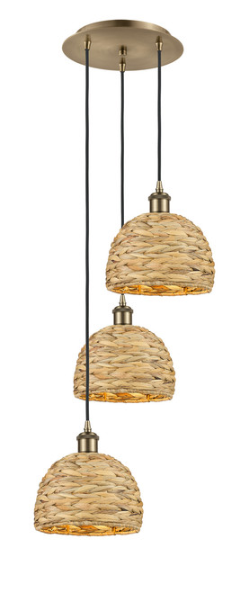 INNOVATIONS 113B-3P-AB-RBD-8-NAT Woven Rattan 3 18.5 inch Multi Pendant Antique Brass