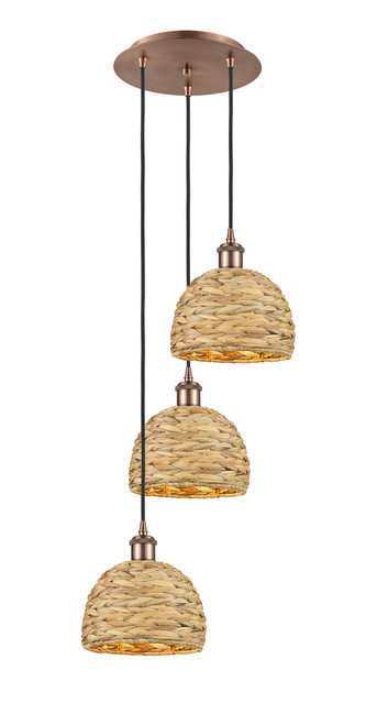 INNOVATIONS 113B-3P-AC-RBD-8-NAT Woven Rattan 3 18.5 inch Multi Pendant Antique Copper