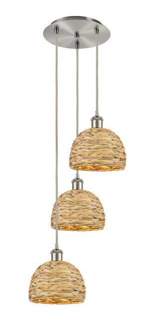INNOVATIONS 113B-3P-SN-RBD-8-NAT Woven Rattan 3 18.5 inch Multi Pendant Brushed Satin Nickel