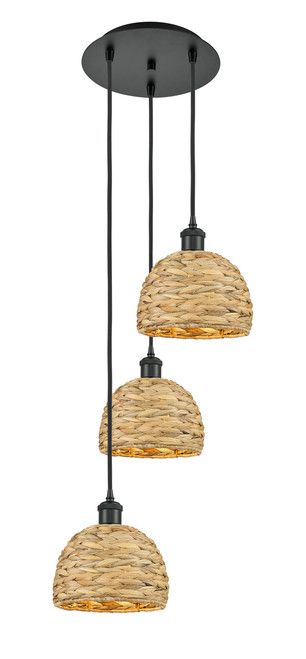 INNOVATIONS 113B-3P-BK-RBD-8-NAT Woven Rattan 3 18.5 inch Multi Pendant Matte Black