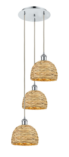 INNOVATIONS 113B-3P-PC-RBD-8-NAT Woven Rattan 3 18.5 inch Multi Pendant Polished Chrome INNOVATIONS 113B-3P-PC-RBD-8-NAT Woven Rattan 3 18.5 inch Multi Pendant Polished Chrome