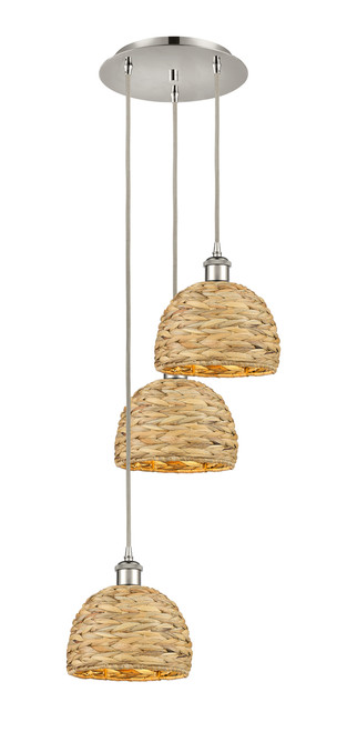 INNOVATIONS 113B-3P-PN-RBD-8-NAT Woven Rattan 3 18.5 inch Multi Pendant Polished Nickel