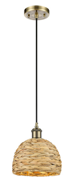INNOVATIONS 516-1P-AB-RBD-8-NAT Woven Rattan 1 8 inch Multi Pendant Antique Brass