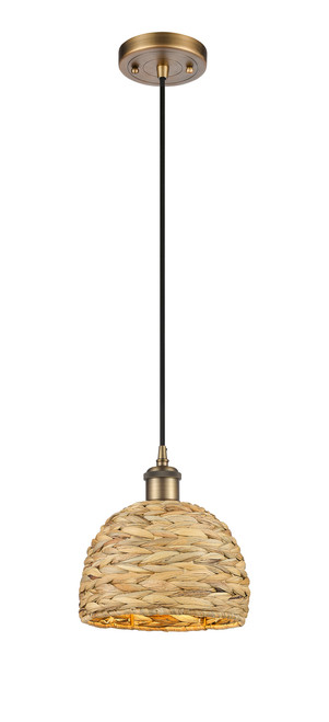 INNOVATIONS 516-1P-BB-RBD-8-NAT Woven Rattan 1 8 inch Multi Pendant Brushed Brass